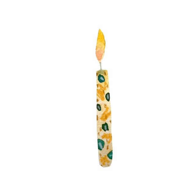 Świeca żółty zielony teksturowanej urodziny szkic. Ilustracja akwarela. Ręcznie rysowane tekstury. Izolować