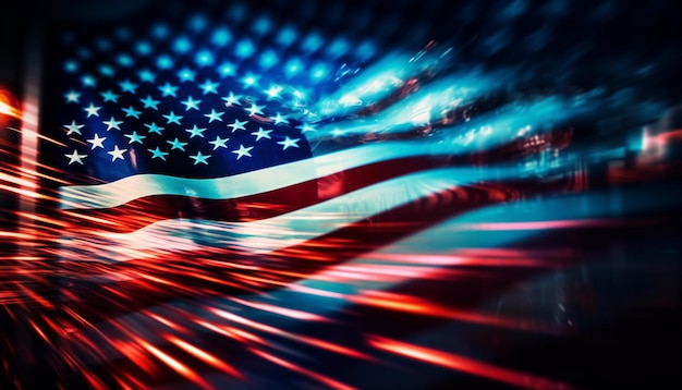 Świecąca amerykańska flaga eksploduje patriotyczną dumą generowaną przez sztuczną inteligencję