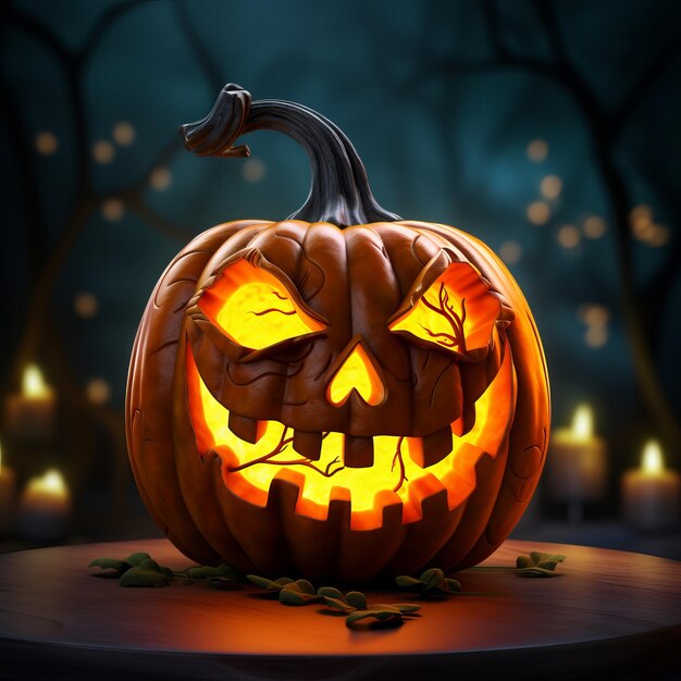 Świecąca dekoracja dyni oświetla przerażający dyni Halloween na ciemnym tle