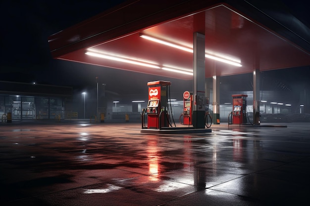 Świecąca stacja benzynowa w nocy