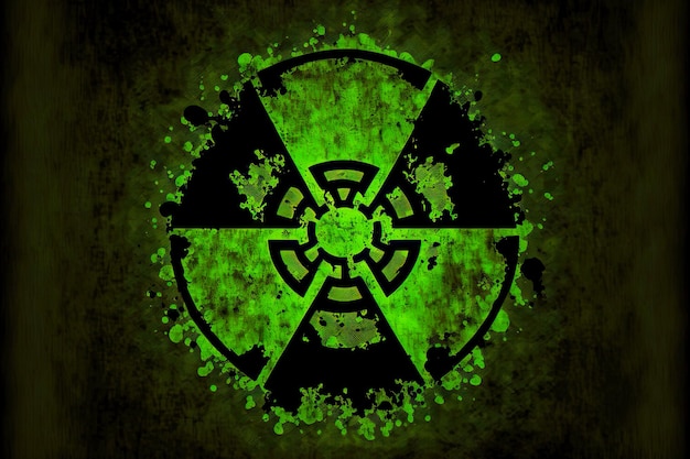Zdjęcie Świecąca zieleń z czarnym symbolem oznaczającym zagrożenie promieniowaniem