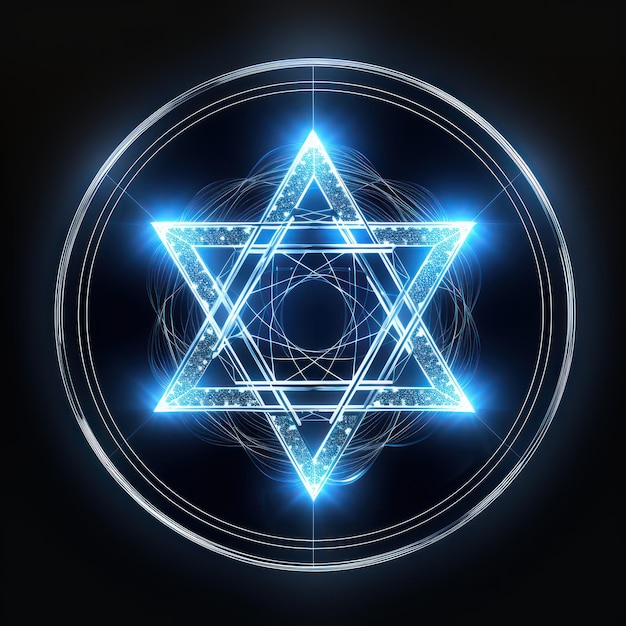 Świecące białe światło Kolorowe świecące światło Gwiazda Dawida jako symbol religii żydowskiej Symbol J