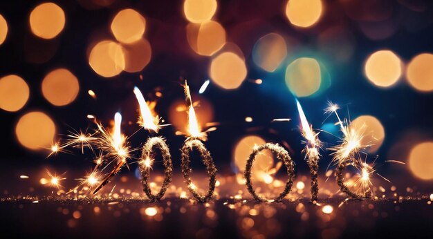 świecące błyszczące na rozmytym tle Szczęśliwego Nowego Roku tło z świecącymi błyszczącymi