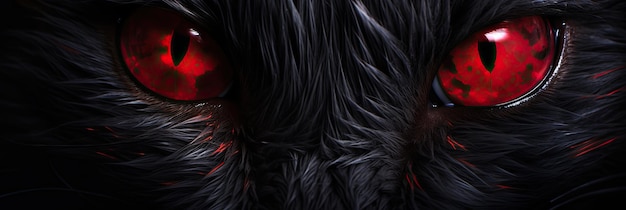 Świecące czerwone oczy potwora wpatrujące się w ciemną noc Zbliżenie oczu kota na czarnym tle Straszne