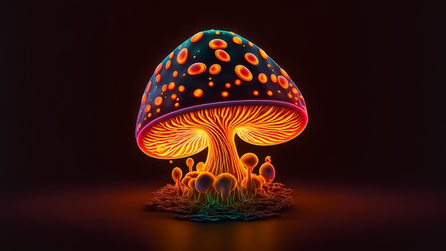 Świecące magiczne grzyby na czarnym tle sieć neuronowa wygenerowana sztuka