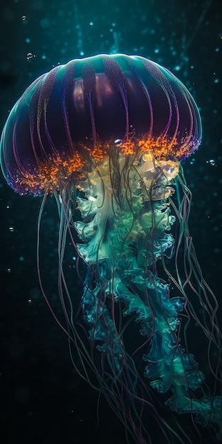 Świecące meduzy pod wodą Generacyjna sztuczna inteligencja