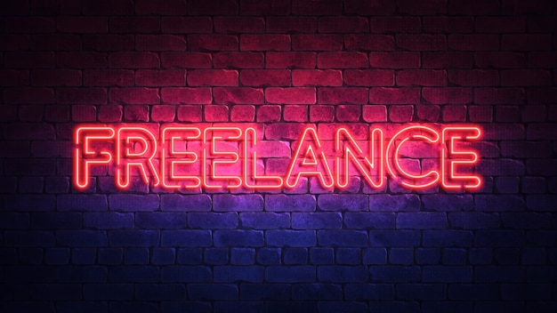 Zdjęcie Świecące neon znak ze słowem freelance