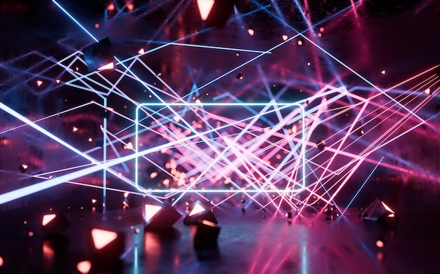 Świecące neonowe linie tunelu renderowania 3D