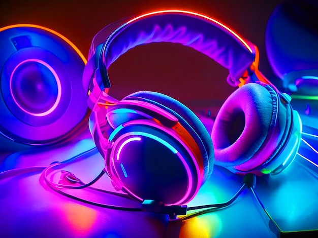 świecące neonowe tarasy DJ i słuchawki bezpłatne pobieranie obrazu