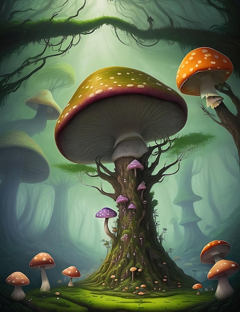 Świecące piękne grzyby fantasy Generatywna sztuczna inteligencja