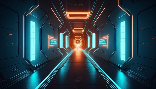 Świecące przejście tunelu kosmicznego scifi dla futurystycznych projektów