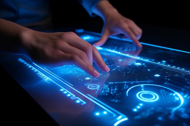 Zdjęcie Świecące sterowanie palcami nowoczesny stół z technologią nocnego życia