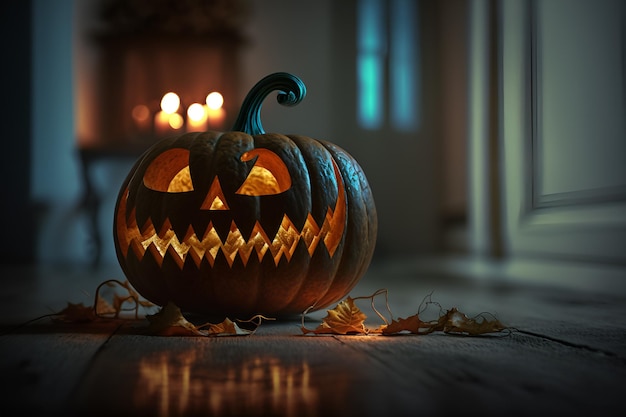 Świecące tło dyni horror domu halloween