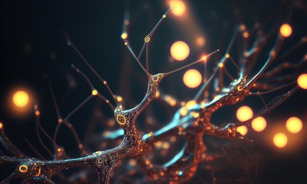 Świecące tło sieci połączeń neuronowych reprezentujące sztuczną inteligencję