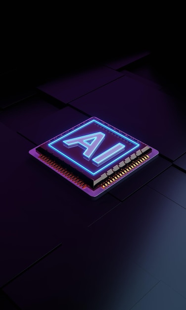 Świecący chip z niebieskim neonem renderowania 3D