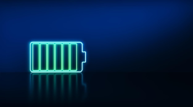 Świecący neon Ikona wskaźnika poziomu naładowania baterii Znak mocy ładowania baterii