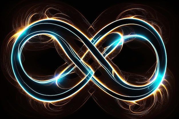 Świecący neonowy symbol nieskończoności w nocy Generative AI Infinity wieczność nieskończona nieskończona pętla symboli