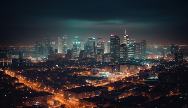 Świecący pejzaż miejski o zmierzchu, dzielnica finansowa Pekinu, wygenerowana przez sztuczną inteligencję