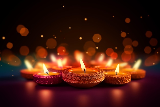 Zdjęcie Świece festiwalowe diwali lub deepavali w ciemnym nocnym tle bokeh