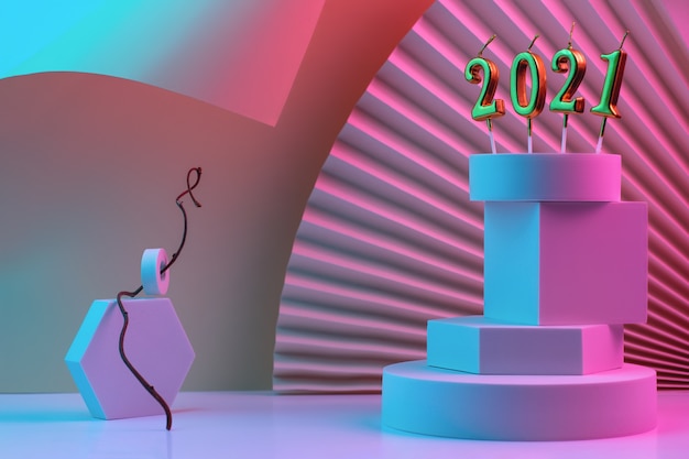 Świece noworoczne 2021 na okrągłym podium