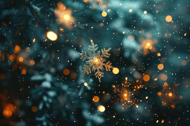 Święta Bożego Narodzenia błyszczące świecące płatki śniegu cząstki i światła bokeh spadające lśniące tło
