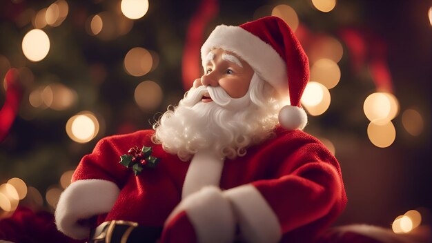 Święta Bożego Narodzenia i koncepcja ludzi z bliska Świętego Mikołaja z pudełkiem na tle świateł