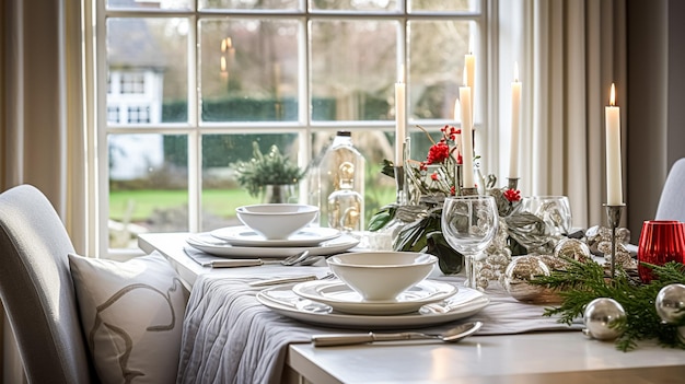 Święta Bożego Narodzenia rodzina śniadanie ustawienie stołu dekoracja i świąteczny krajobraz stołu angielski kraj i dom styl