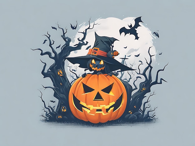 Święta Halloween wiedźma nawiedzony dom dyni nietoperze przerażająca sylwetka lasu księżyc martwe drzewa