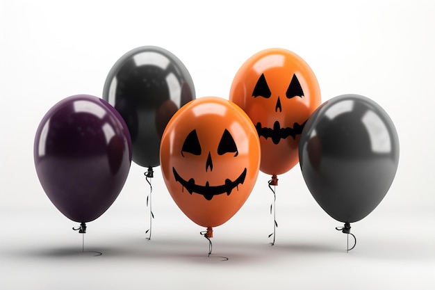 Zdjęcie Święta i impreza koncepcja banda przerażających balonów na halloween na białym tle generatywny ai