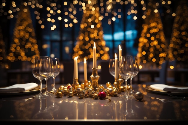 Święta w restauracji, barze lub klubie nocnym z drzewem Bożego Narodzenia na tle