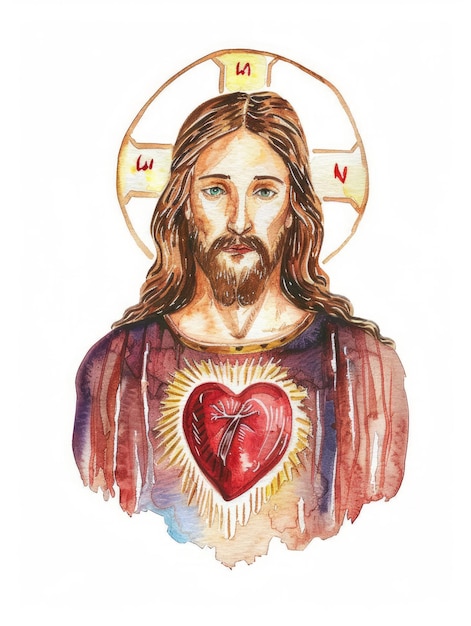 Święte Serce Jezusa Ręcznie narysowane akwarele Ilustracja Generatywna AI