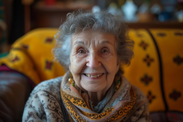 Świetla babcia przynosi szczęście do domu w Dzień Matki Symetryczne zdjęcie z kopiowaniem przestrzeni