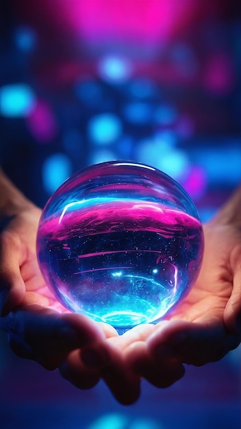 Świetląca się sfera trzymana w ręku Ai zdjęcie