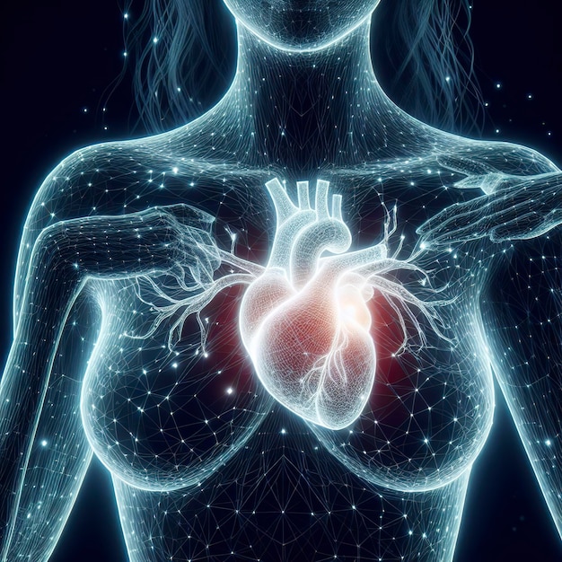 Świetlące się linie w ludzkim sercu 3D kształt na ciemnym tle