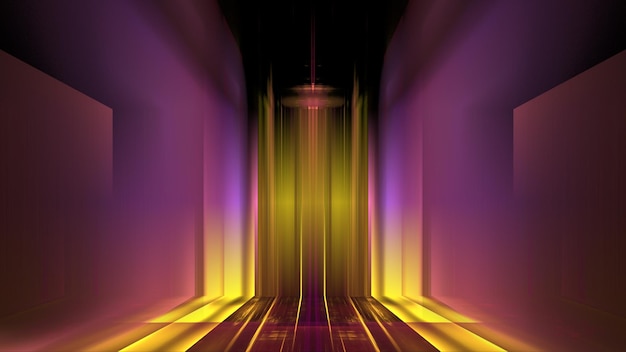 Świetlista ściana podium odbicie neonowe szkło geometryczne niewyraźne kształty futuryzm jasne kolory paski prezentacja produktu kosmetycznego renderowania 3d