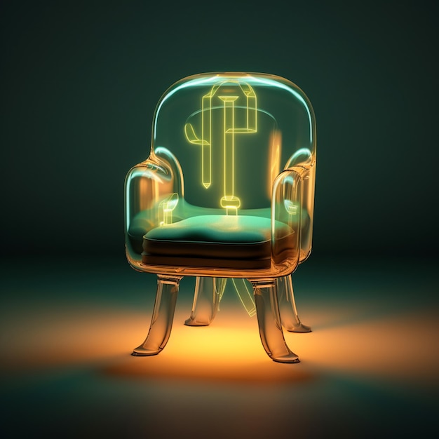 świetliste krzesło z kluczową koncepcją na szarym tle