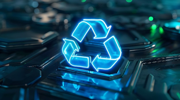 Zdjęcie Świetliwy neonowy symbol recyklingu reprezentujący nowoczesne zrównoważone praktyki