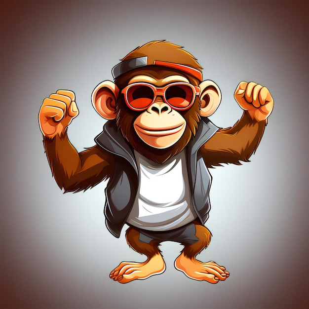 Zdjęcie Świetna ilustracja małpy kreskówki goryl gry maskotka jangle maskotka małpa wolny wektor