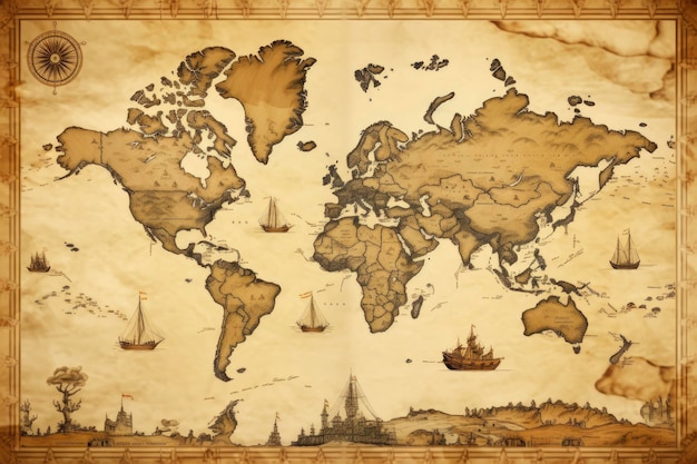 Zdjęcie Świetna szczegółowa ilustracja mapy świata w stylu vintage