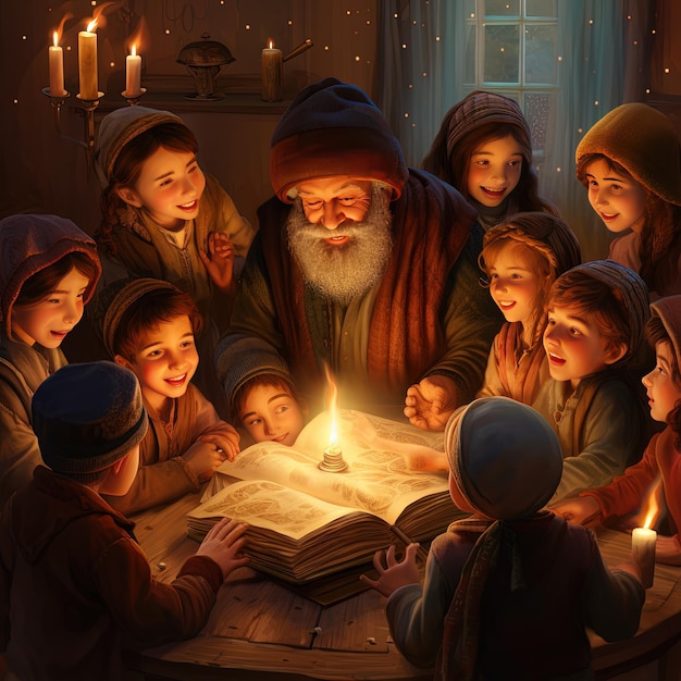 Zdjęcie Święto chanuki w tradycji świątecznych i iluminowane momenty festiwalu żydowskiego