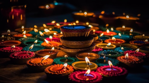 Święto Diwali kolorowe światła tła wygenerowane przez sztuczną inteligencję