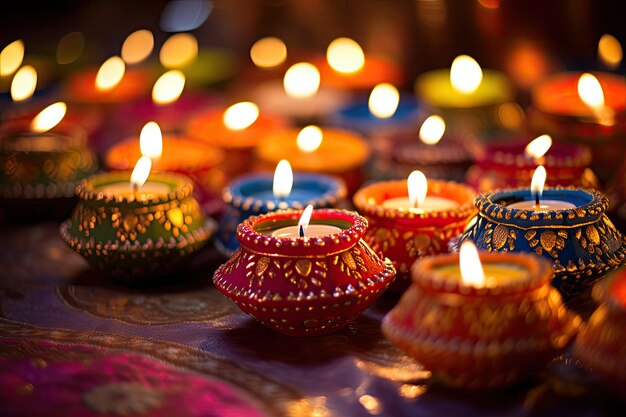 Święto Diwali z kolorowymi lampami diya