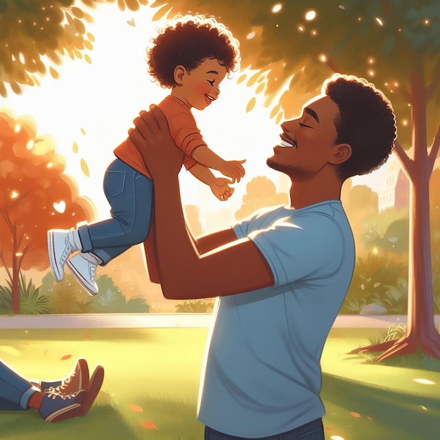 Święto Dnia Ojca ojciec i dziecko cieszą się serdeczną chwilą w parku