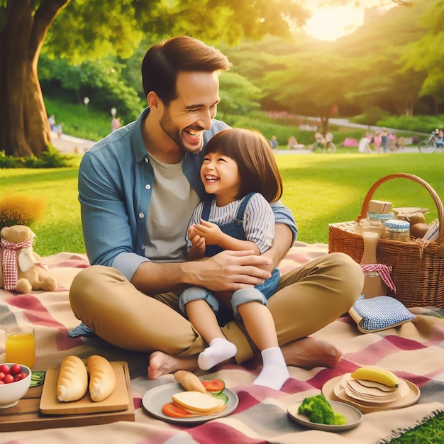 Święto Dnia Ojca ojciec i dziecko na pikniku w parku wygenerowanym przez sztuczną inteligencję