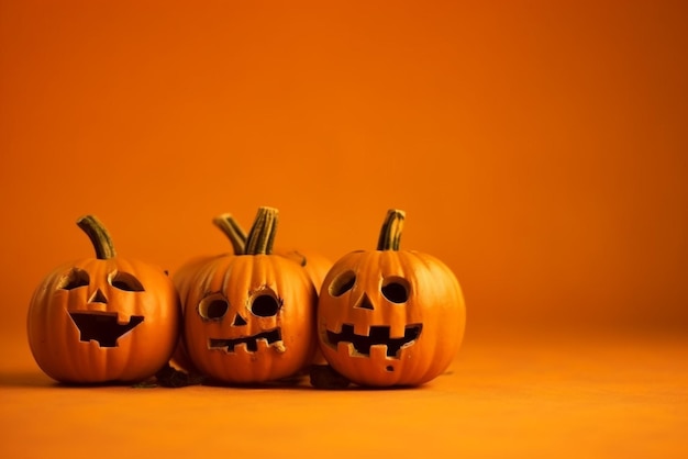 Święto Halloween zabawne jack o latarnia dynie pomarańczowe tło fotografii