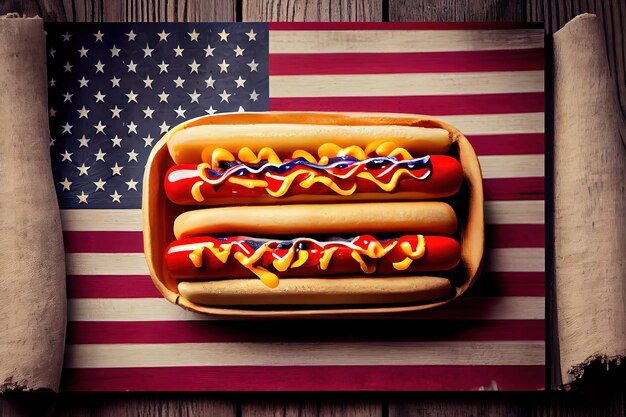 Święto narodowe USA Święto Pracy Dzień Pamięci Dzień Flagi 4 lipca hot dogi Generatywne Ai