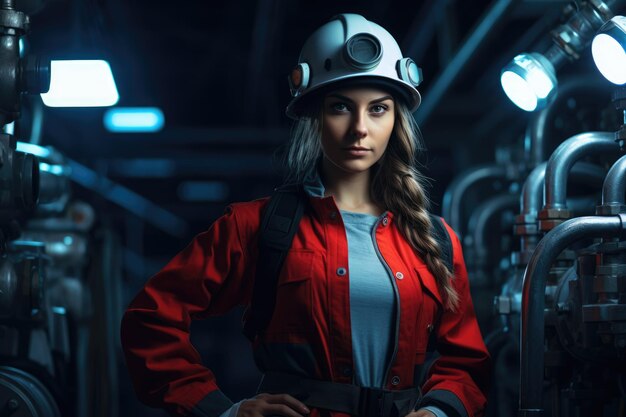 Święto Pracy Kobieta-inżynier pracująca w fabrycznym systemie ogrzewania i klimatyzacji