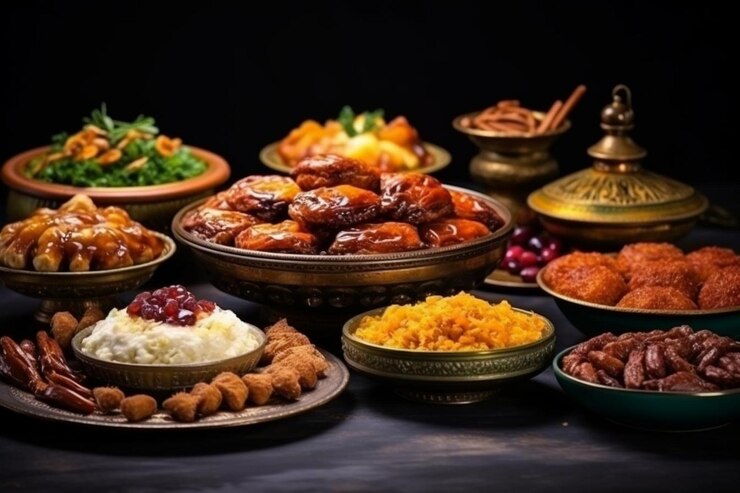 Zdjęcie święto ramadanu jedzenie imprezy iftar arabskie muzułmańskie dania