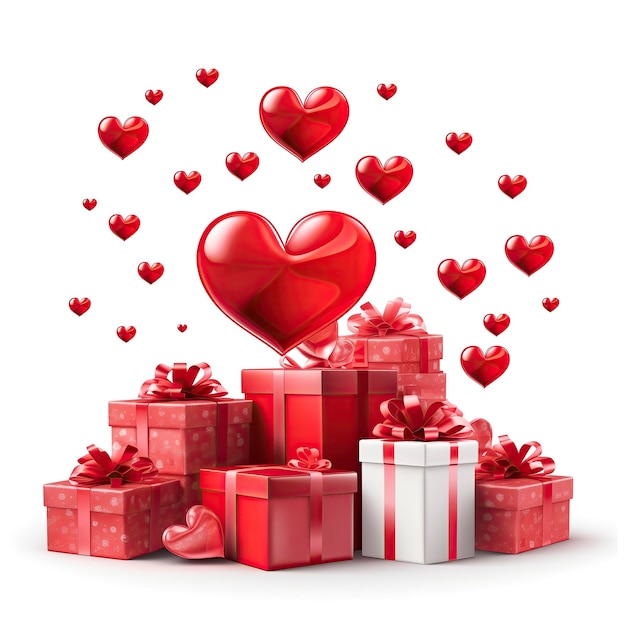Święto Walentynek czerwone pudełka z sercami