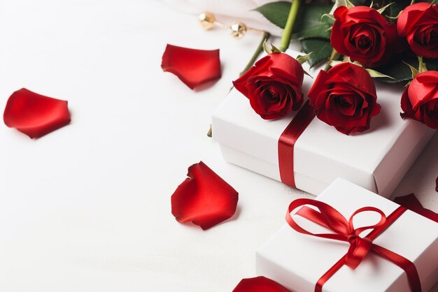 Święto Walentynek czerwone róże zapakowane w prezent i pudełko na białym tle